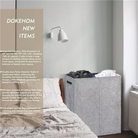 Large Double Laundry Hamper with Lid Removable Bags for Bedroom Bathroom - Picture 2 of 8